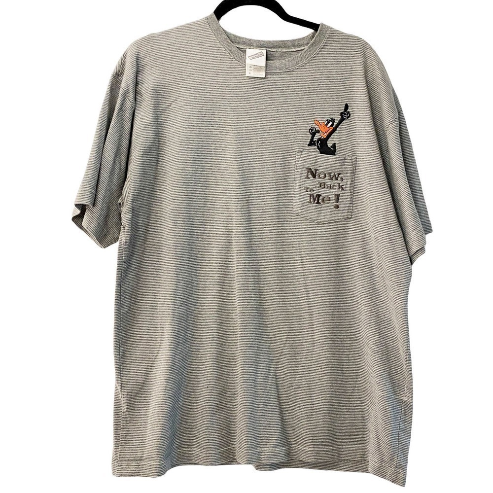 warner bros Daffy Mens VTG Looney Tunes Embroidered tshirt gray size Large